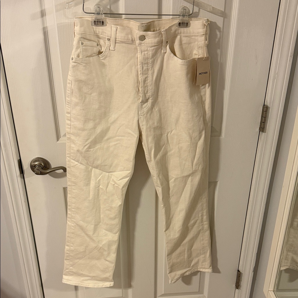 Mother Cream High-Waist Straight Jeans